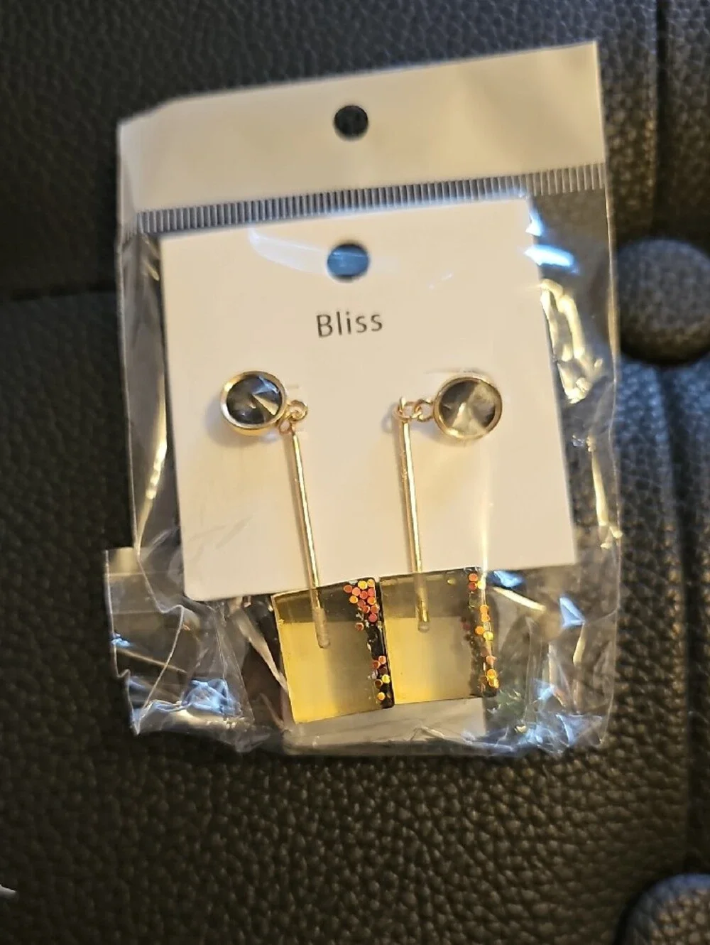 Bliss Gold Drop Earrings with Black and Glitter Accents